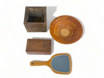 Vintage Wooden Decor Cachepot, Hand Mirror, Boxes