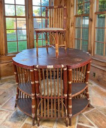 1930's 48' Roundette Indoor Reeded Rattan Nesting Table And Chairs Set
