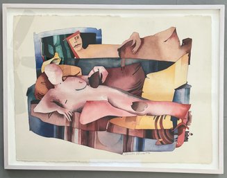 Claude Ponsot Figurative Abstract Expressionist Watercolor On Paper French