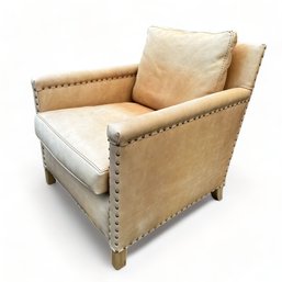 Crate And Barrel Leather Arm Chair With Nail Head Detail