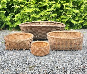 Group Of Four Well Woven Antique Baskets