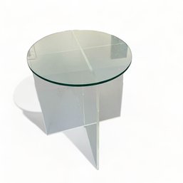 Lucite And Glass 24' Round Side Table