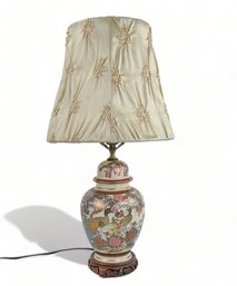 Asian Motif Urn Lamp With Waterscape, Birds And Gilt Detail