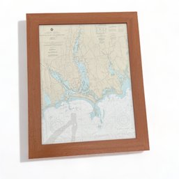 Large Nautical Chart Of Rhode Island Sound And Massachusetts Buzzards Bay, Framed