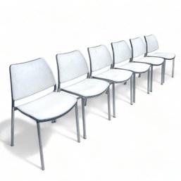 Set Of Six Stua Gas Chairs With Aluminum Frame And White Moulded Seat