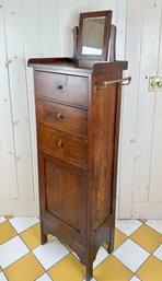 Antique Barber Shop Chest Of Drawers With Tilt Mirror And Open Front Top Drawer