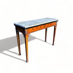 White Marble Top And Wood Console Or Entry Way Table