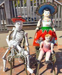 Mexican Day Of The Dead Folk Art Paper Mache Figures Group Of 5