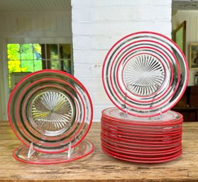 Painted Red And Silver Stripe Hocking Glass Dishes