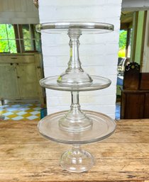 Three Vintage Clear Glass Cake Stands