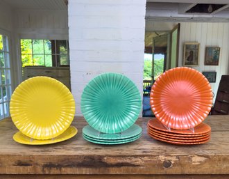 Stangl Ceramic Plates With Orange, Yellow And Green Glaze