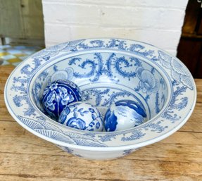 Blue And White Porcelain Bowl And Decorative Balls