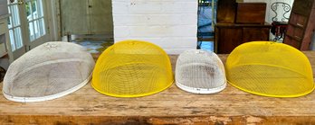 Four Vintage Wire Mesh Food Covers- Yellow And White