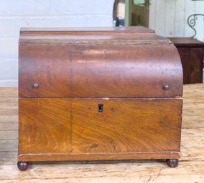 Antique Mahogany Dominy Style Document Box, Or Miniature Chest, Lined In Velvet