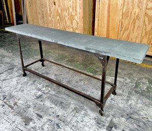 Custom Steel Industrial Work Table With 84' Long Heavy Stone Top