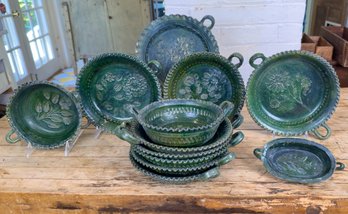 Phenomenal Mexican Aztompa Green Glaze Pottery