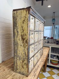 Phenomenal 19th Century Apothecary Cabinet With Original Paint And Ceramic Knobs