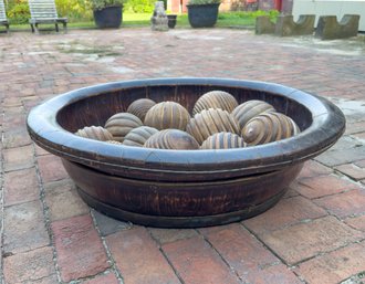 Large Wooden Bowl With Wooden Carpet Balls