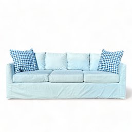 Mitchell Gold Sky Blue Slip Covered Three Seater Sofa
