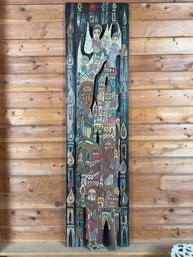 Three Dimensional Folk Art Panel Hand Painted On Wood