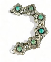 Mexico Sterling And Turquoise Stone Flower Bracelet
