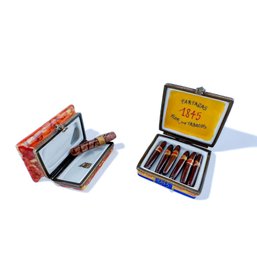 Vintage Rochard Limoges Trinket Boxes For The CIGAR SMOKER