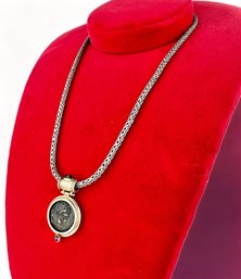 Sterling, 14k Gold, Ruby And Authentic Roman Coin Necklace