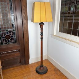 Turned Wood With Hand Painted Asian Detail Floor Lamp