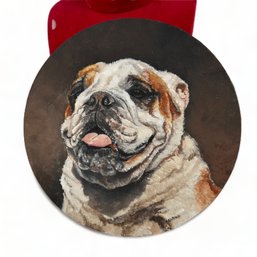 Original Oil Painting On 8' Round Canvas Of English Bulldog
