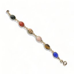Vintage 14kt Gold Fill And Semi Precious Stone Scarab Bracelet