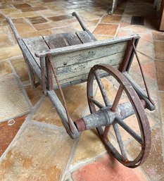 Primitive Childs Size Wooden Wheel Barrow With Metal Wheel