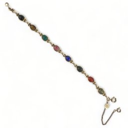 Vintage 12kt Gold Fill And Semi Precious Stone Scarab Bracelet