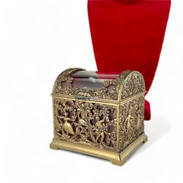 Vintage Brass And Glass Casket Jewerly Box