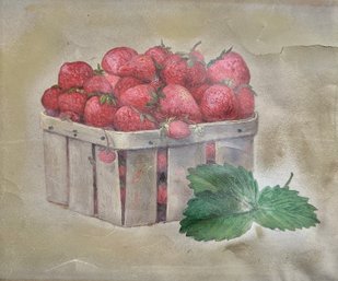 Strawberries In A Box Original Painting On Paper From 1867 By D.F. Bigelow Framed
