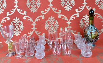 Assorted Glassware - Bud Vases, Decanter, Crystal, Handblown Glass