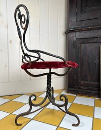 Antique Victorian Folk Art, Hand Wrought Iron Piano Chair