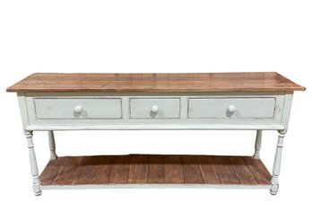 Rustic Console Or Bakers Table In Natural Wood And Light White Green Wash **Different Pick Up Location**