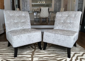 Slipper Chairs In Gray Velvet Upholstery Pair