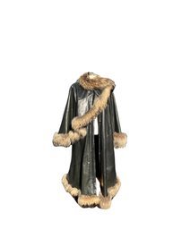 Beltrami Black Leather And Fox Cape Coat By