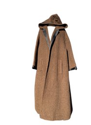 High End Brown And Black Houndstooth Hooded Cape Coat