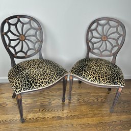 Pair Of Hepplewhite Back Chairs With Cheetah Print Upholstery