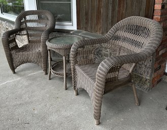 Wicker Style Outdoor Seating Arm Chairs, Ottiman And Side Table