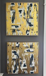 Paintings In Gold And Blue, Pair