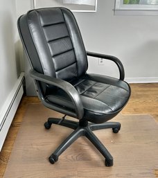 Plush Black Leather Upholstered Rolling Office Or Desk Chair Protective Floor Matt Included