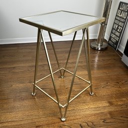 Contemporary Brass Tone Metal Side Table With Mirror Top