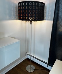 67' H Brushed Nickel Floor Lamp With Black Linen And Copper Interior Cut Out Shade