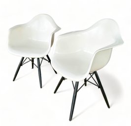 Eames Style White Moulded Fiberglass Arm Chairs