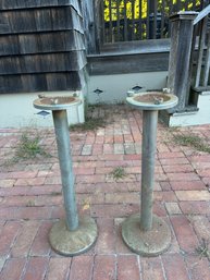 Old Industrial Upright Ashtrays (Missing Glass Inserts), A Pair