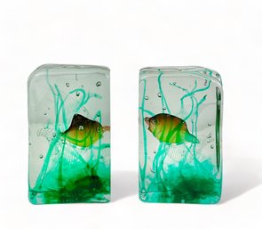 Italian Murano Aquarium Glass Bookends