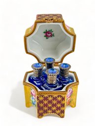 Vintage Limoges Porcelain Trinket Box, PARFUME Box With Parfume  BOTTLES INSIDE